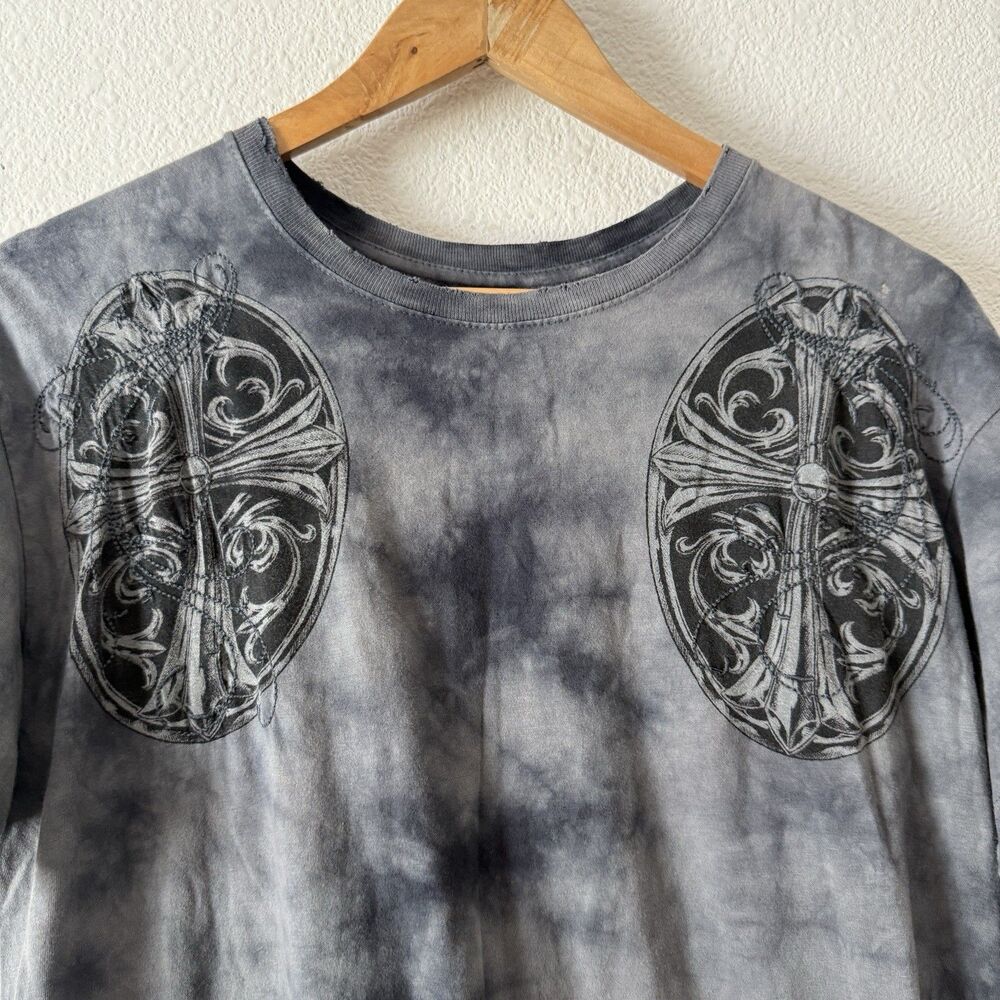 Affliction Crows Aficionados Graphic Tee Men's M Grey Black Wash Y2K Grunge - Picture 3 of 8